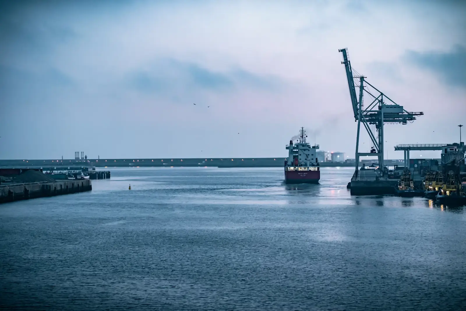 Industrial port at dusk