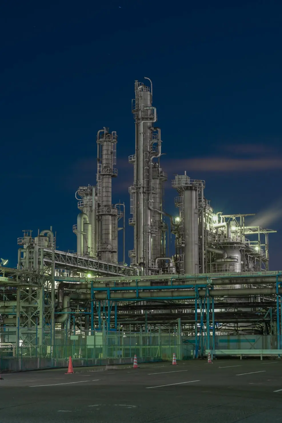 Waste-to-energy plant at night